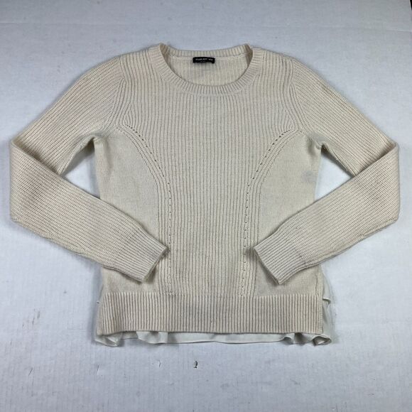 Club Monaco Cream Knit Pullover Sweater Small Sheer Ruffle Hem Rabbit Hair Blend - Picture 1 of 10